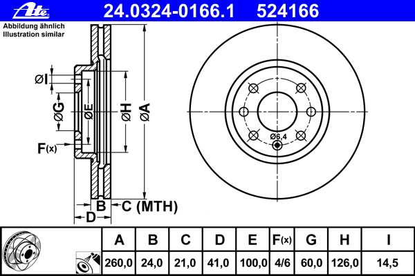 Тормозной диск ATE 24.0324-0166.1 Power Disc