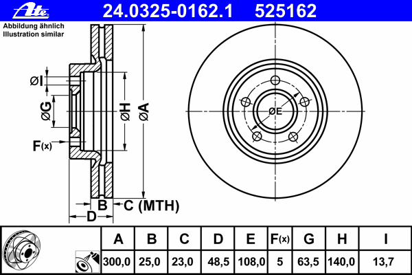 Тормозной диск ATE 24.0325-0162.1 Power Disc