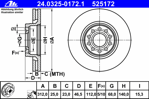 Тормозной диск ATE 24.0325-0172.1 Power Disc