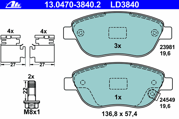 Тормозные колодки ATE 13.0470-3840.2 ATE Ceramic