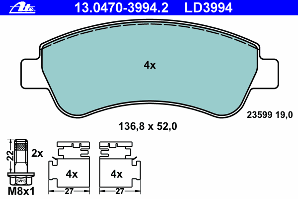Тормозные колодки ATE 13.0470-3994.2 ATE Ceramic