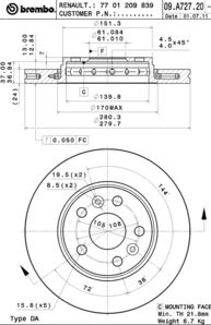 Тормозной диск BREMBO 09.A727.20