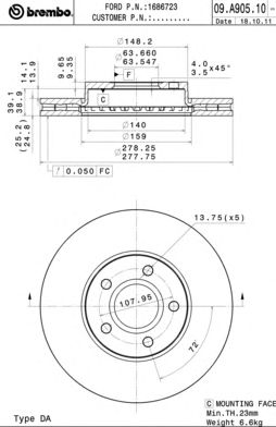 Гальмівний диск BREMBO 09.A905.10