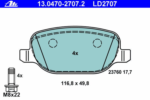 Тормозные колодки ATE 13.0470-2707.2 ATE Ceramic