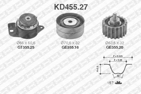 Комплект ремня ГРМ SNR KD455.27
