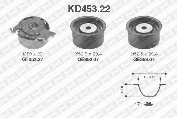 Комплект ремня ГРМ SNR KD453.22