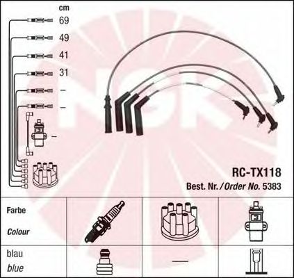 Комплект высоковольтных проводов NGK RCTX118
