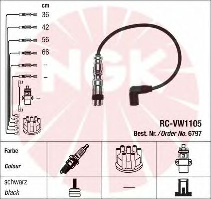 Комплект высоковольтных проводов NGK 6797