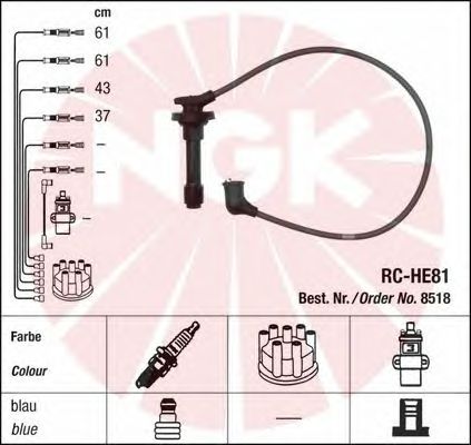 Комплект высоковольтных проводов NGK RCHE81