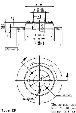 Тормозной диск BREMBO 08.9138.10