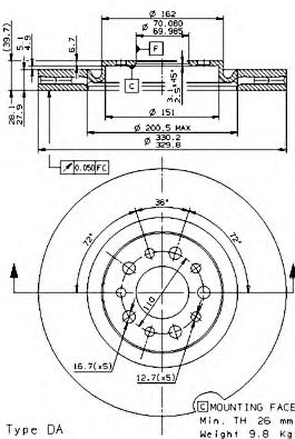 Тормозной диск BREMBO 09.9365.10
