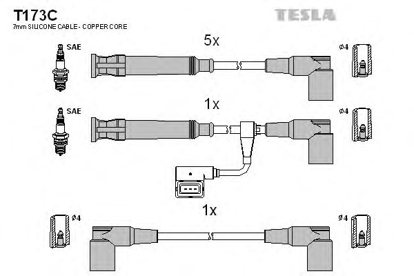 Комплект высоковольтных проводов TESLA T173C