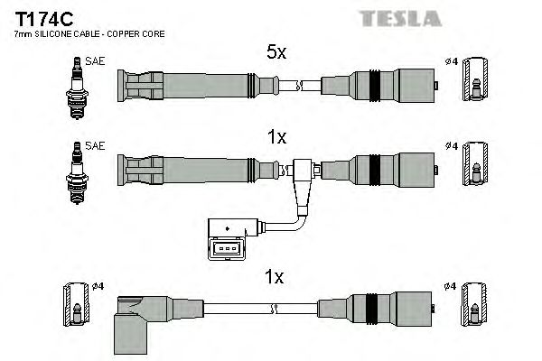 Комплект высоковольтных проводов TESLA T174C