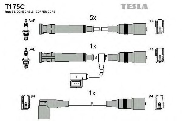 Комплект высоковольтных проводов TESLA T175C