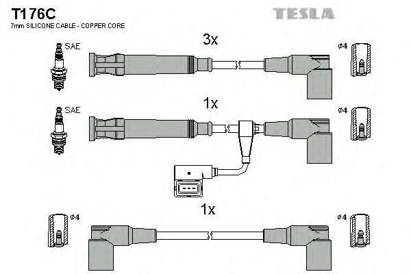 Комплект высоковольтных проводов TESLA T176C