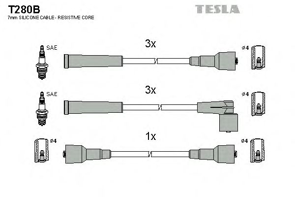 Комплект высоковольтных проводов TESLA T280B