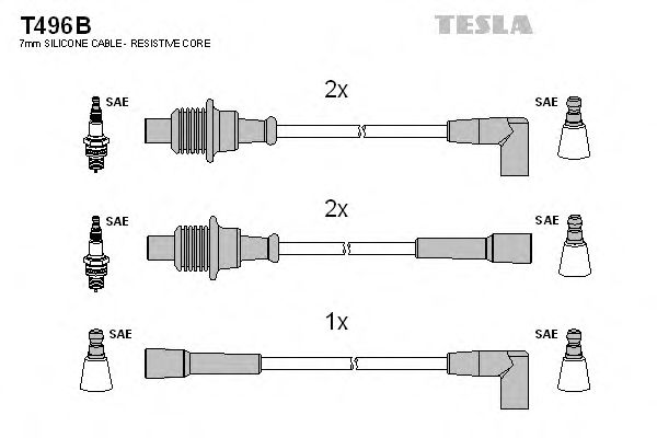 Комплект высоковольтных проводов TESLA T496B