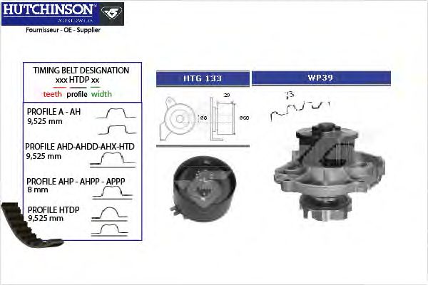 Помпа + комплект ГРМ HUTCHINSON KH 139WP39