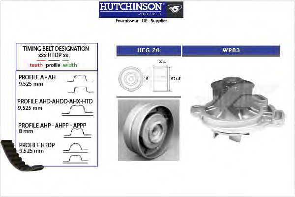 Помпа + комплект ГРМ HUTCHINSON KH 53WP03