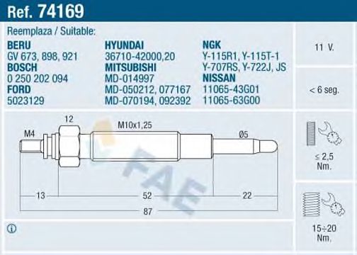 Свеча накала FAE 74169