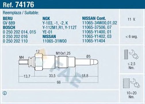 Свеча накала FAE 74176