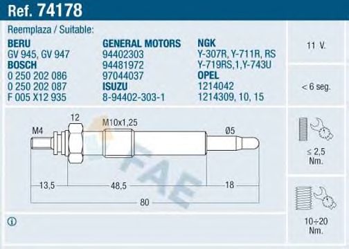 Свеча накала FAE 74178