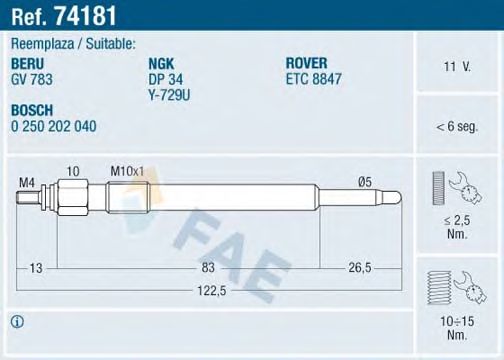 Свеча накала FAE 74181