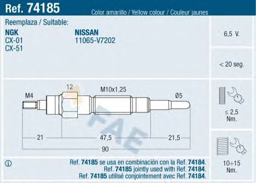 Свеча накала FAE 74185