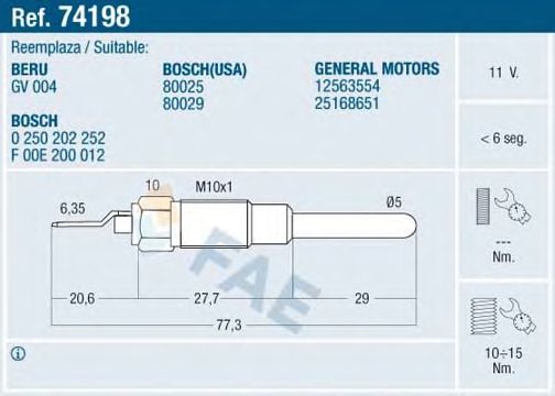 Свеча накала FAE 74198