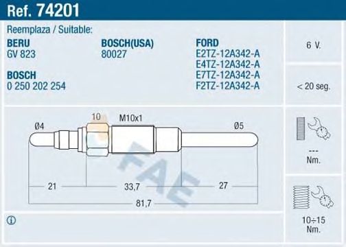 Свеча накала FAE 74201