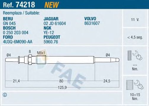 Свеча накала FAE 74218