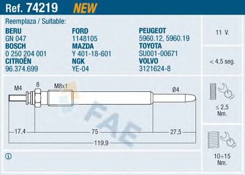 Свеча накала FAE 74219