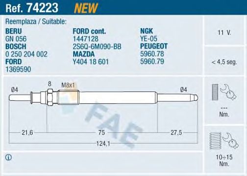 Свеча накала FAE 74223