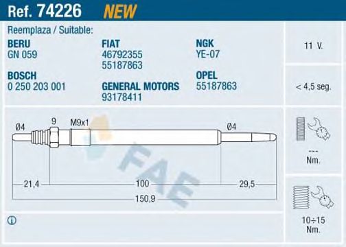 Свеча накала FAE 74226