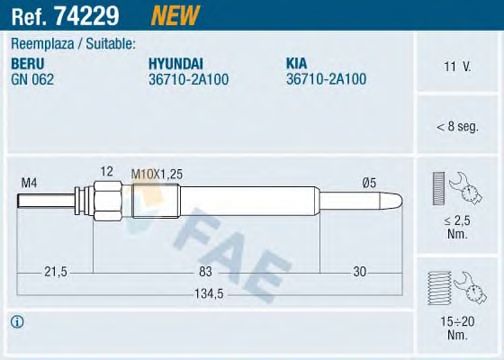 Свеча накала FAE 74229