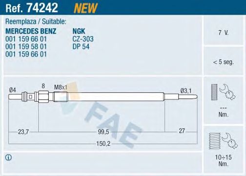 Свеча накала FAE 74242