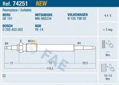 Свеча накала FAE 74251