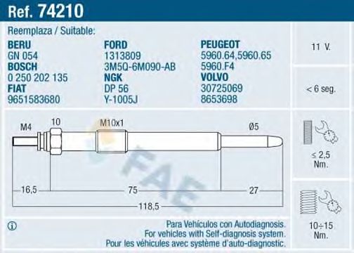 Свеча накала FAE 74210