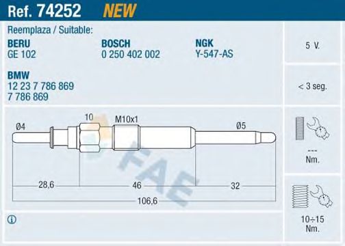 Свеча накала FAE 74252