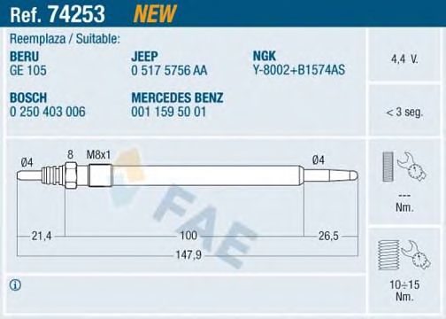 Свеча накала FAE 74253