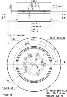 Тормозной диск BREMBO 08.A150.10