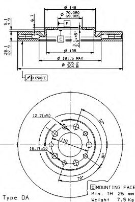 Тормозной диск BREMBO 09.9363.10