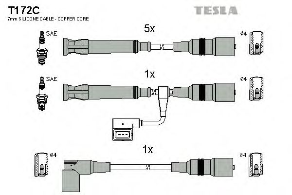 Комплект высоковольтных проводов TESLA T172C