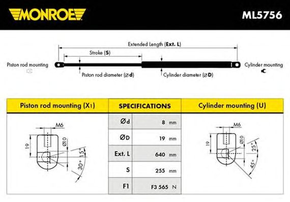 Газовый упор крышки багажника MONROE ML5756