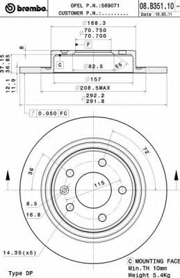 Тормозной диск BREMBO 08.B351.11