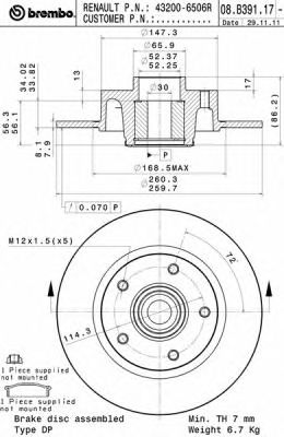 Тормозной диск BREMBO 08.B391.17