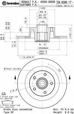 Гальмівний диск BREMBO 08.B396.17
