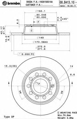 Тормозной диск BREMBO 08.B413.11