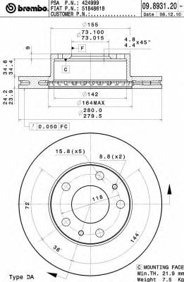 Гальмівний диск BREMBO 09.8931.20