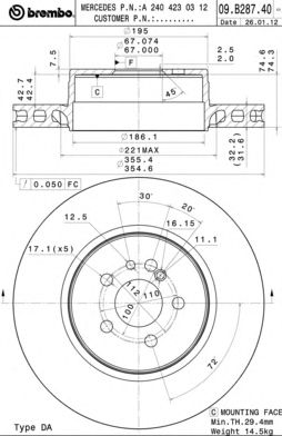 Тормозной диск BREMBO 09.B287.41